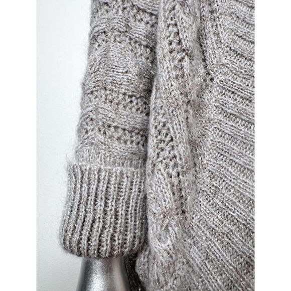 Mohair Cardigan Womens Large Gray Gold Metallic Cable Knit Shrug Sweater Express - Picture 1 of 10